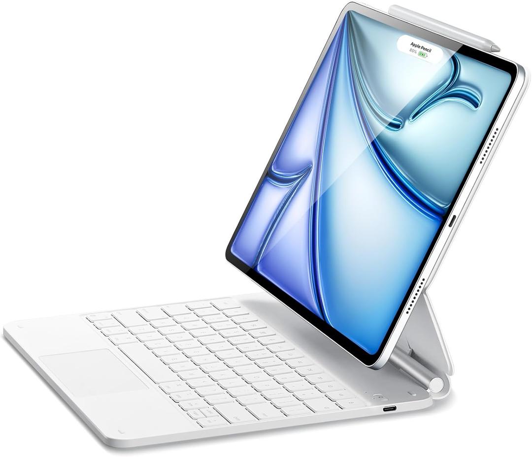 ESR iPad Air 13 Inch Case Keyboard (M3/M2, 2025/2024) &iPad Pro 12.9 inch (3/4/5/6th Gen) Magic Keyboard, Easy-Set Floating Cantilever Stand, Precision Multi-Touch Trackpad, Rebound Series, White