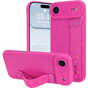 OOK Compatible with iPhone Air Leopard Case with Wrist Strap, Hot Pink Leopard TPU Shockproof Protection Slim Cover with Camera Protection for Women Girls, for 6.5inch
