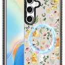 Toycamp for Samsung Galaxy S25 Case for Women - Compatible with MagSafe Girls Cute Phone Cover Magnetic with Shockproof Protective Girly Aesthetic Designer for Samsung S25 Case, Cartoon Floral