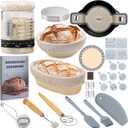 Sourdough Starter Kit,Sourdough Bread Baking Supplies,40oz Sourdough Starter Jar,Banneton Bread Proofing Basket Set with 9" Round & 10" Oval,Sourdough Bread Baking Tools