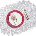 Snowflake Placemats Set of 6 for Dinner Table, Christmas Kitchen Placemats Hollow Vinyl Place Mats for Christmas Decorations, Holiday Party Wedding Annersary Dinner (Silver)