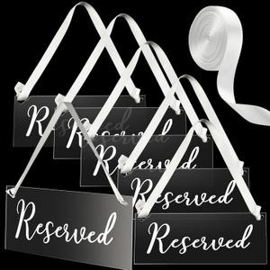 Yookeer 6 Pieces Reserved Signs for Wedding Chairs with a Roll of Ribbon Acrylic Reserved Table Signs for Wedding Important Events Church Pews Chair and Restaurant(White)