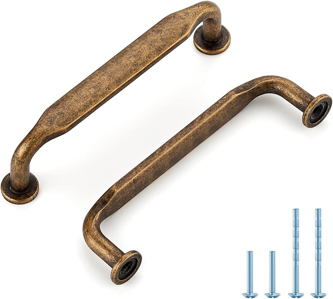 10 Pack 3-3/4 Inch Knurled Antique Brass Cabinet Handles Solid Zinc Alloy Pulls for Kitchen, Bathroom, Dresser & Closet Cabinets Hardware