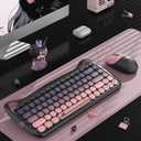 Cute Cat 2.4G USB Wireless Keyboard and Mouse Combo, Silent Keys, Candy Colors, Compatible with Notebook, PC (BlackPink-84Keys)