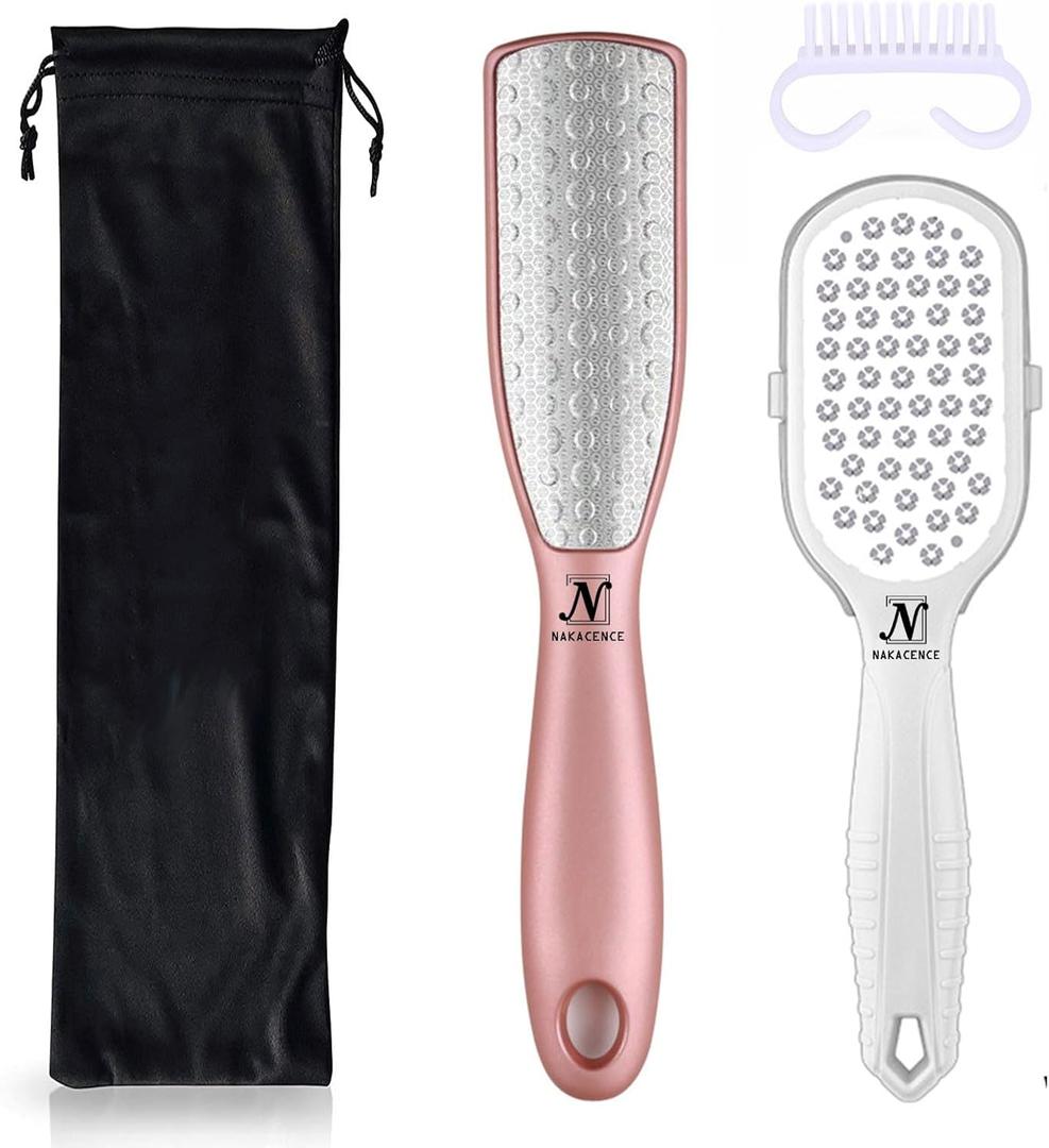 Foot File,Foot Scrubber Dead Skin Double Sided Foot Scraper Rasp Callus Remover, Pedicure Foot Scrubber Grater,Foot Heel Craper for Cracked Heels, Foot Grater Shaver Scraper for Callus Removal 2pcs (Pink -White)