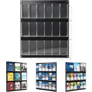 Leinuosen Black Acrylic 3-tier Wall Brochure Holder, 27 x 30 in with 15 Removable Dividers, for 4 x 9 & 8.5 x 9 Booklets, Wall Mount Display for Office, Showroom, School, Store, Reception