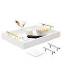 White Serving Tray with Handles and Coasters - Decorative Coffee Table Tray with Interchangeable Gold and Silver Handles, 16.57 x 12.2 x 3.1 inches