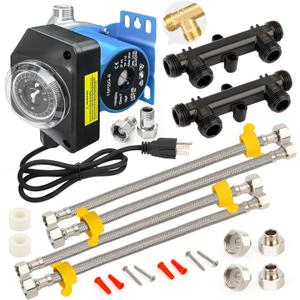 Upgraded Instant Hot Water Recirculation Pump Replacement Kit for watts 0955805 and grundfos 595916, with Programmable Timer  2 Brass Sensor Valves (595926), 4 Supply Lines, 4 Adapters