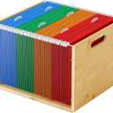 MaxGear Acrylic Hanging File Organizer Box with Handles, Clear Desktop File Box for Letter Size/A4 Folder Holder, Bamboo