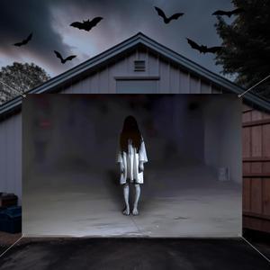 Large Halloween Scary Garage Door Cover Banner Halloween Garage Door Decorations Backdrop Wall Background Party Decorations for Home Outdoor Holiday Wall Decor (7x5ft,Ghost)