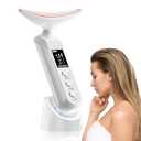 Face Massager with Led Light: 9-Color Facial Device - Neck Wrinkles Tightening Wand - Vibration Tool for Skin Care, White