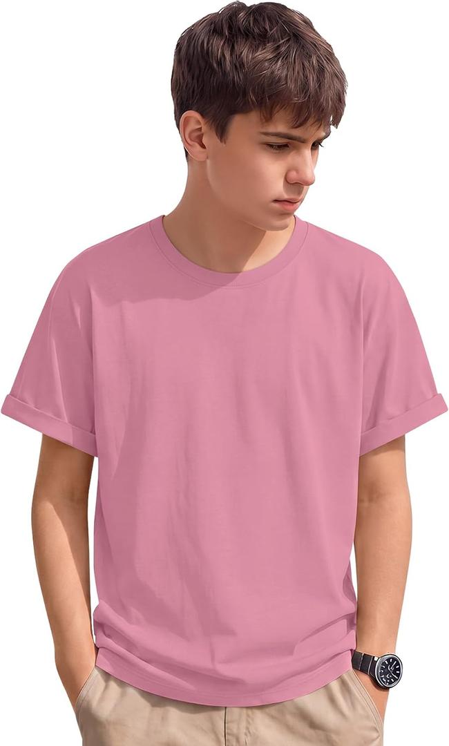 2 x Boys Shirts Short Sleeve Summer Tops Kids Crew Neck Loose Casual Basic Tees for Boys 5-14 Years