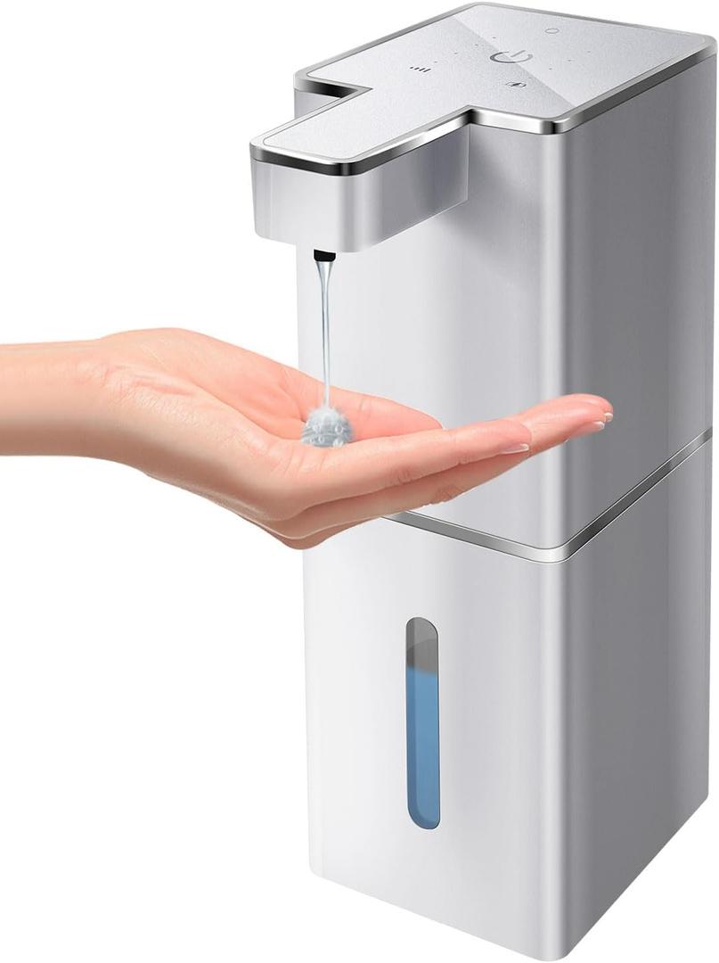 Automatic Liquid Soap Dispenser Touchless Soap Dispenser 380ml/12.8oz Rechargeable, Wall Mounted,4 Levels Adjustable Auto Soap Pump for Bathroom Kitchen Dish Soap (Silver)