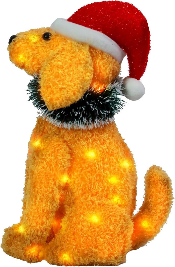 Afirst Christmas Dog Lighted Decorations, Dog with Christmas Hat Lighted Up Outdoor Lighted Holiday Displays Gift for Home Garden Party Yard Porch Decor, 1 x 1 x 1 inches