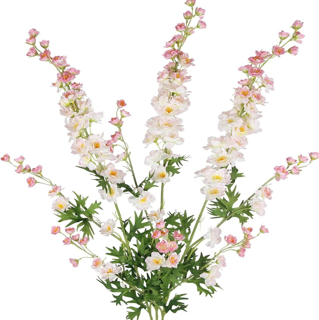 3 Pcs Delphinium Artificial Flowers Bulk 35" Long Stem Silk Larkspur Flowers Artificial Snapdragon Flower Stems Pink Faux Bouquets for Tall Vase Floral Arrangements Home Outdoor Wedding Decor