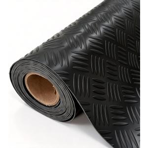 StellarStar 4x20 FT Garage Floor Mat, 2mm Thickened Ribbed PVC Diamond Plate Garage Mat with 20PCS Tapes, Rubber Flooring Rolls for Under Car, Rubber Motorcycle Mat for Golf Cart, Trailer, Black