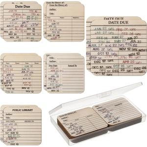12 Pcs Library Card Coasters Book Club Gifts, Library Due Date Card Coasters Vintage Book Lover Librarian Gifts for Women Men Office Classroom Graduation Back to School Christmas Table Decorations