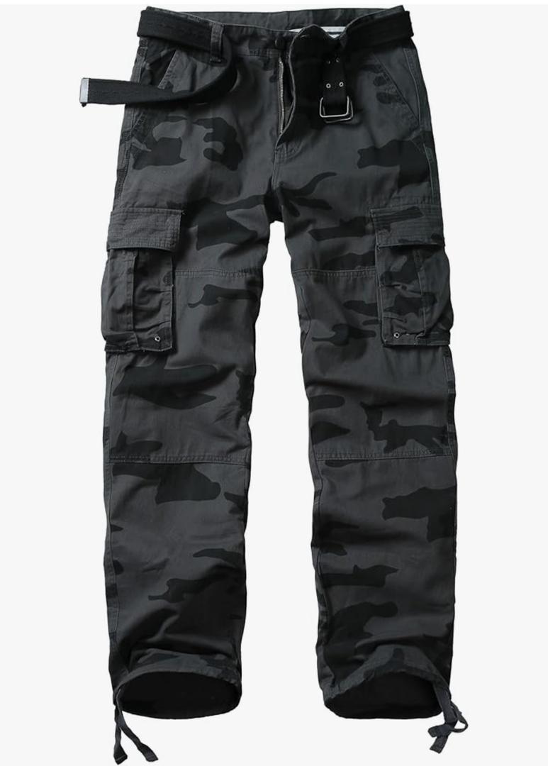 Men’s Cargo Pants Relaxed Fit Camo Work Pants Casual Tactical Hiking Pants with 6 Pockets No Belt, Size 42