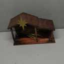 Cinnvoice 14 x 11 Christmas Wooden Nativity Stable with Fence and Roof Star Nativity Manger Nativity Scene Set 2 Simulated Withered Grass with Light String Nativity Stable Creche (Without Figurines)
