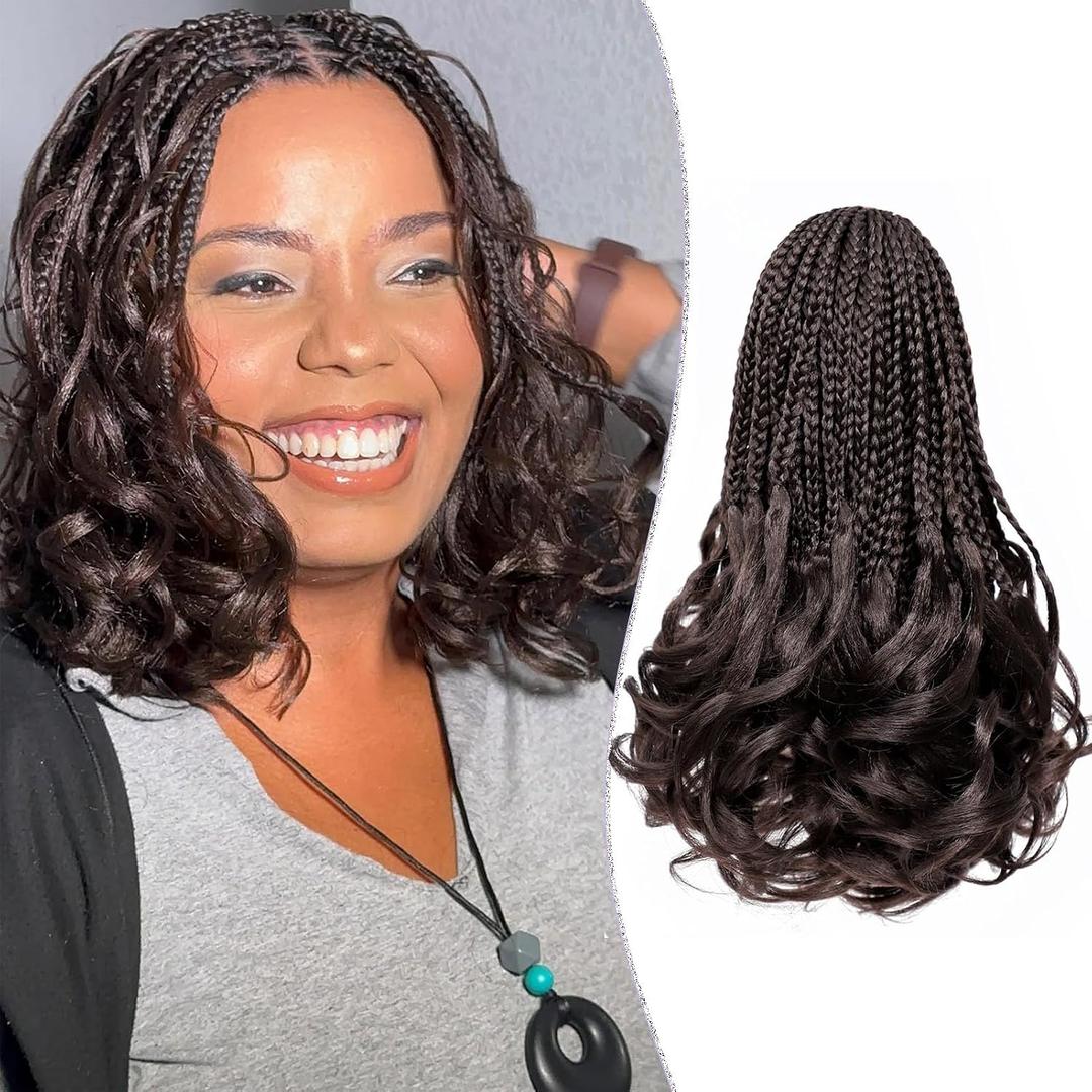 French Curly Braiding Hair Prelooped 12 Inch Dark Brown Crochet Hair for Women 8 Packs Short Crochet Braids with Curly Ends Synthetic Hair Extension 4#