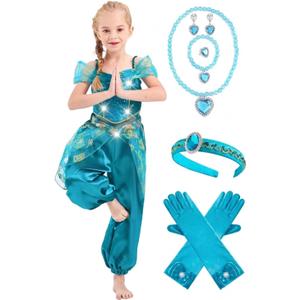 IKALI Princess Costume for Girls Kids Toddlers Arabian Princess Fancy Dress Up for Birthday Cosplay Party