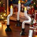 COOLWUFAN Christmas Window Candles, 3 Pcs Flameless Taper Candles with Remote Timer, Battery Operated Dripless LED Flickering 3D Flame, Holiday Decor for Home, Party (Black Base)