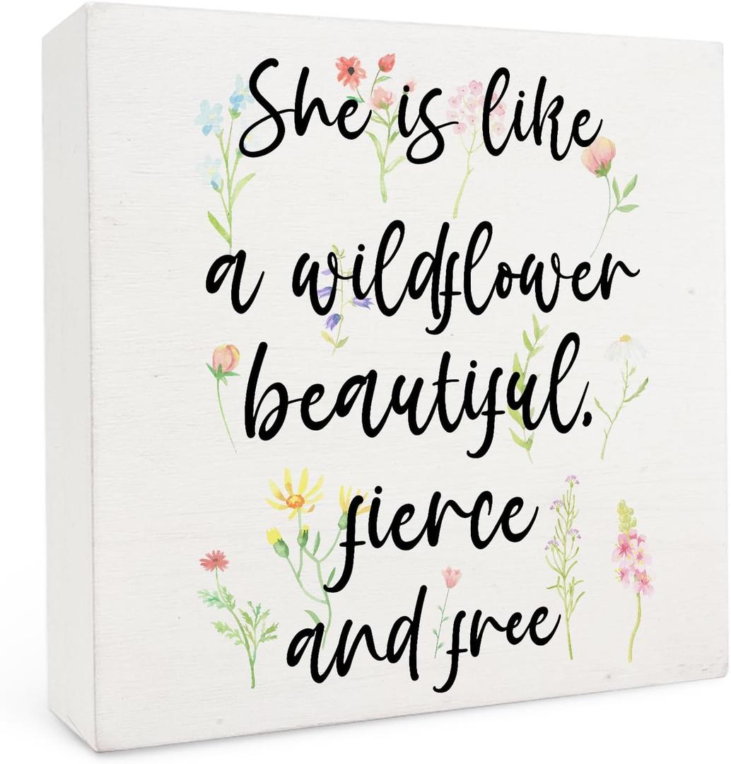 Wildflower Baby Shower Decorations, Wildflowers Wood Box Sign 5x5 Inches, Vintage Flower Box Sign For Baby Shower Birthday, Nursery She Is Like A Wildflower Signs For Home House Table Desk Shelf