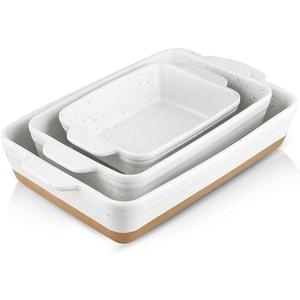 HVH Baking Dish Set, 9x13 Baking Dish, Large Casserole Dish Set, Ceramic Lasagne Pan Deep, Baking Dishes for Casseroles 13 x 9, Ceramic Bakeware Set of 3, Farmhouse Style (White)