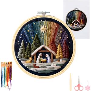 Christmas Embroidery Kit - DIY Nativity Embroidery Set for Beginners, Stitch The Holy Story, Christian Embroidery Kit
