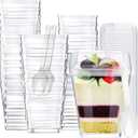100 Pack 5 oz Plastic Dessert Cups with Lids & Spoons  Mini Parfait & Appetizer Cups, Dessert Shooter Cups  For Party, Wedding, Birthday, Pudding, Mousse, Ice Cream  BPA-Free, Recyclable, Clear