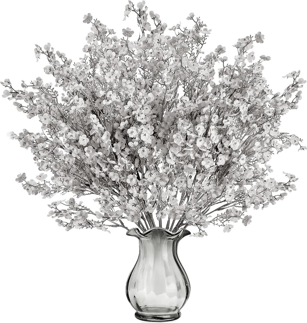 Sggvecsy 15 Pcs Babys Breath Artificial Flowers Gypsophila Bouquets Bulk Real Touch Fake Silk Flowers for Home DIY Floral Arrangement Table Centerpiece Fall Thanksgiving Autumn Decoration (Grey)