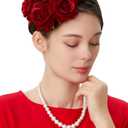 BABEYOND Floral Fascinators for Women Feather Fascinators Headband for Cocktail Tea Party (Red)