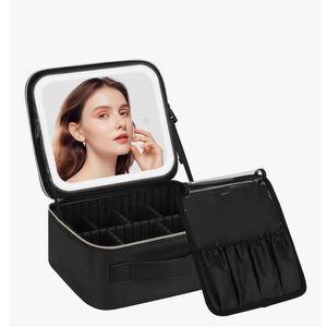 Chomeiu Makeup Bag with LED Mirror, Travel Makeup Case for Women and Makeup Artists Cosmetic Organizer Large Make Up Bags with Light Up Mirror, 3 Color Lights, Adjustable Dividers and Brush Holder