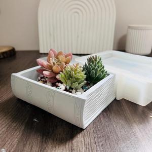 Book Shape Storage Box Concrete Flower Pot Silicone Mold with Cover Succulent Planter Pot Vase Mold Plaster Epoxy Resin Cement Clay Mould