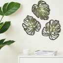 3 Pcs Palm Leaves Wood Wall Decor, Boho Tropical Jungle Plant Wall Art, Natural Leaves Wall Decor for Home Living Room Kitchen Bedroom Bathroom and Garden (Green)