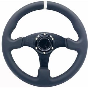 13inch/330mm White Stripe Racing Steering Wheel Genuine Leather and Aluminum Frame 6 Bolt Flat Bottom Steering Wheel for Racing/Car Sim Driving