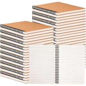 miikoul 100 Packs A5 Spiral Lined Notebooks, Kraft Paper Cover, 8.3"5.5", 60 Sheets/120 Pages, Ruled Notebooks Bulk, Hardcover Journal Notepad Travel Notebooks for Office and Back to School Supplies (Picture color-Kraft)