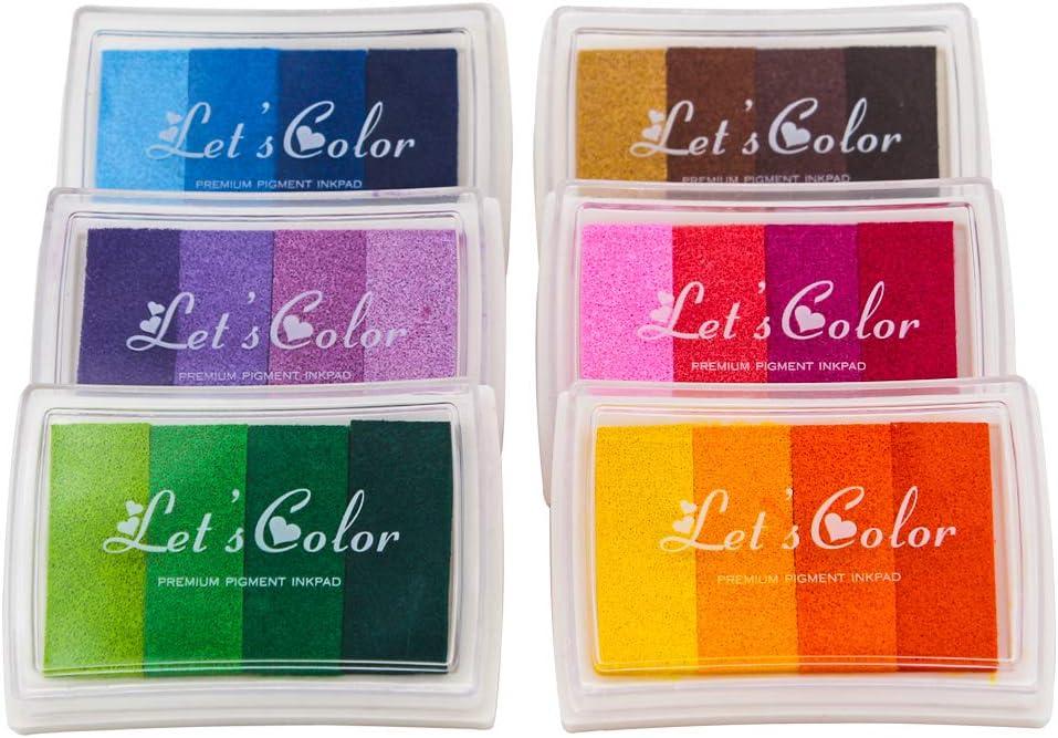 Craft Ink Pad Stamps Partner Rainbow Set of 6, DIY Multicolor Craft Stamp Pad 24 Colors for Stamps, Paper, Wood Fabric, for All Ages & Infinite Uses