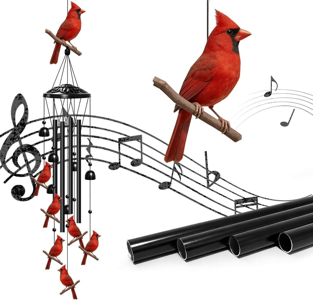 Cardinal Wind Chimes for Outside, Cardinal Gifts for Women/Men/Mother/Father, Metal Windchimes for Birthday/Christmas/Thanksgiving, Cardinal Decor for Patio, Garden,Yard, Home