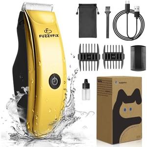 FuzzyFix Pet Grooming Clippers for Matted Hair Cat, Low Noise Hair Trimmer Kit for Long Fur, Waterproof Portable USB Rechargeable Professional Pet Grooming Supplies Cordless Shaver Gold