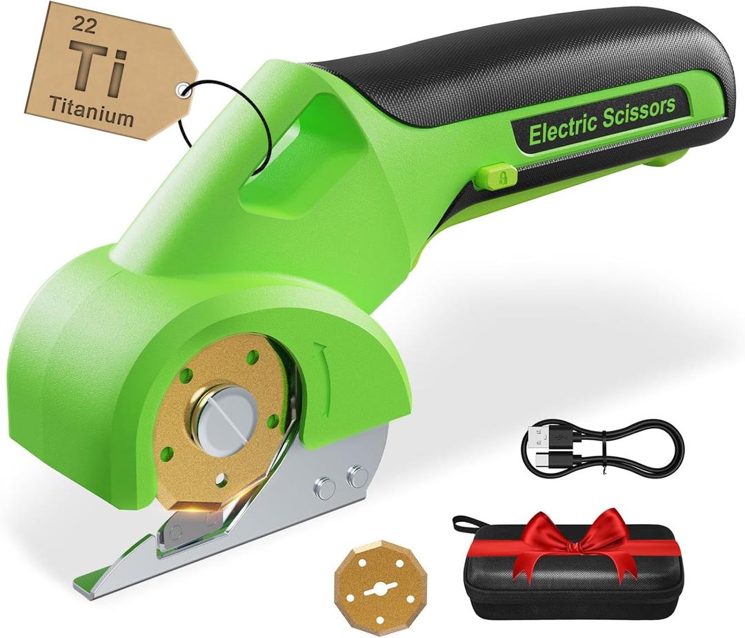 4V 2000mAh Cordless Cardboard Cutter, Electric Box Cutter for Cardboard with 2 Titanium Blades,LED & Safety Lock,Max Cutting1/4",Rotary Cutter for Fabric,Gifts for Men&Women - Neon Green