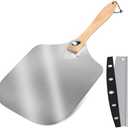 JUSTHERE Pizza Peel Aluminum Pizza Spatula Set, 12" X 14" Pizza Paddle with Pizza Cutter & Foldable Wooden Handle, Indoor/Outdoor Pizza Oven Accessories for Party, Baking, Dinner