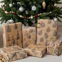 YANGTE Vintage Christmas Wrapping Paper Rolls, Brown & Black Wrapping Paper Christmas with Twine and Greeting Cards, 4 Rolls Holiday Gift Wrapping Paper, 17 x 120 inch per Roll