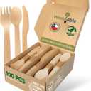 Disposable Wooden Cutlery Set - 100% Home Compostable - 100 Mix - (40 Forks, 40 Spoons and 20 Knives) 6.5", Bamboo Utensils Alternative, Eco-Friendly, Organic, Sustainable and Carbon Neutral Certified