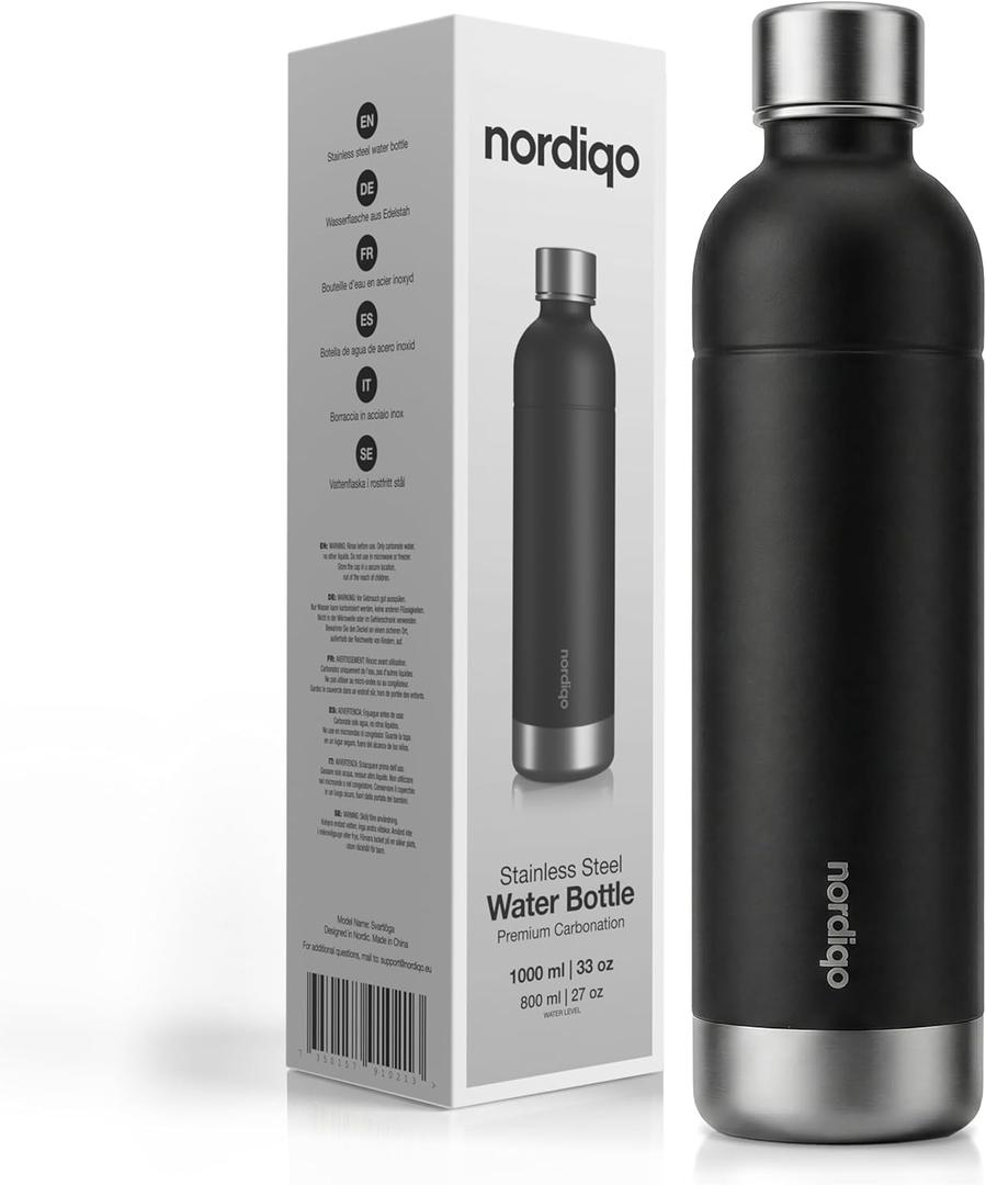 Stainless Steel Carbonating Bottle 33 oz | Compatible with Aarke Carbonator 3, SodaStream Duo & Plastic Bottles | Not for models Aqua Fizz & Jet | No Expiry | Plastic-Free