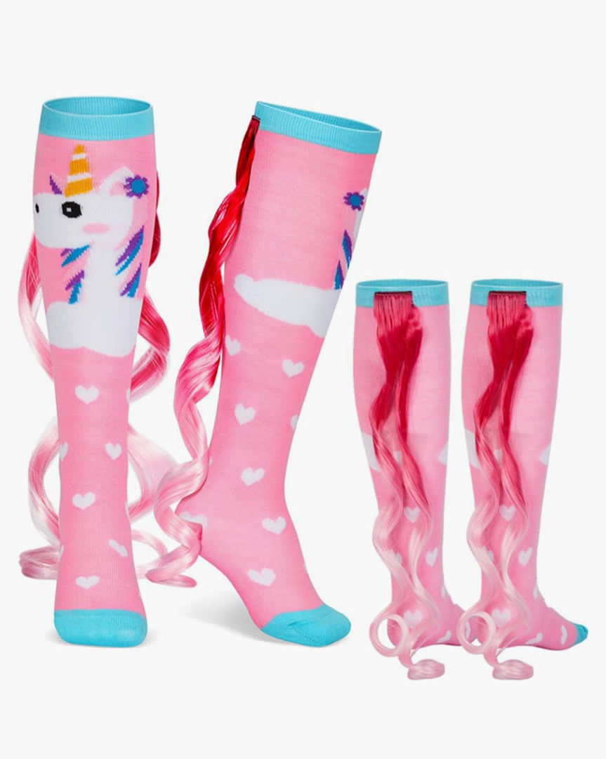 1 Pairs Crazy Fun Silly Wacky High Socks Unicorn Mermaid Socks with Wigs Gift for Kids Girls Woman