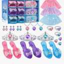 Princess Costume For Girls, Princess Dress Up For Girls 4-6 Years Old, Toddler Dress Up Toys with Tiara, Shoes & Jewelry for Girl Birthday Gift