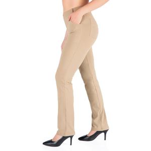 Yogipace,4 Pockets/Belt Loops,Petite Women's Straight Leg Yoga Dress Pant Work Pants Office Slacks,27",Khaki,Size M