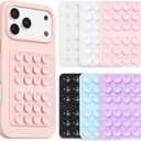 6 Pack Silicone Suction Phone Grip Mount, Hands-Free Sticky Phone Holder with 24 Suction Cups, Strong Grip for Selfies & Videos, Adheres to Mirrors, Tiles & Smooth Surfaces (Light Pink&Clear&White&Black&Blue&Lavender)