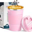 YINBAOGE Insulated Travel Coffee Mug, Spill & Leak Proof, Portable To Go Camping Stainless Steel Coffee Tumbler, Reusable Thermal Coffee Cup with Lid for Hot & Cold Drinks (Pink, 12 OZ)